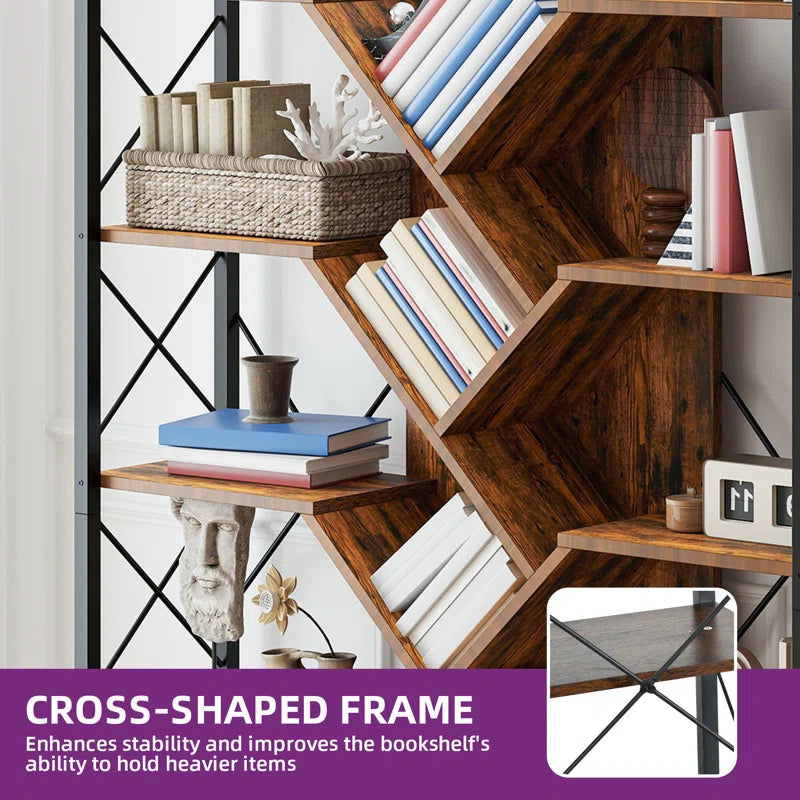 Mong 70" H X 55"W Display Shelves Wood Etagere Bookcase