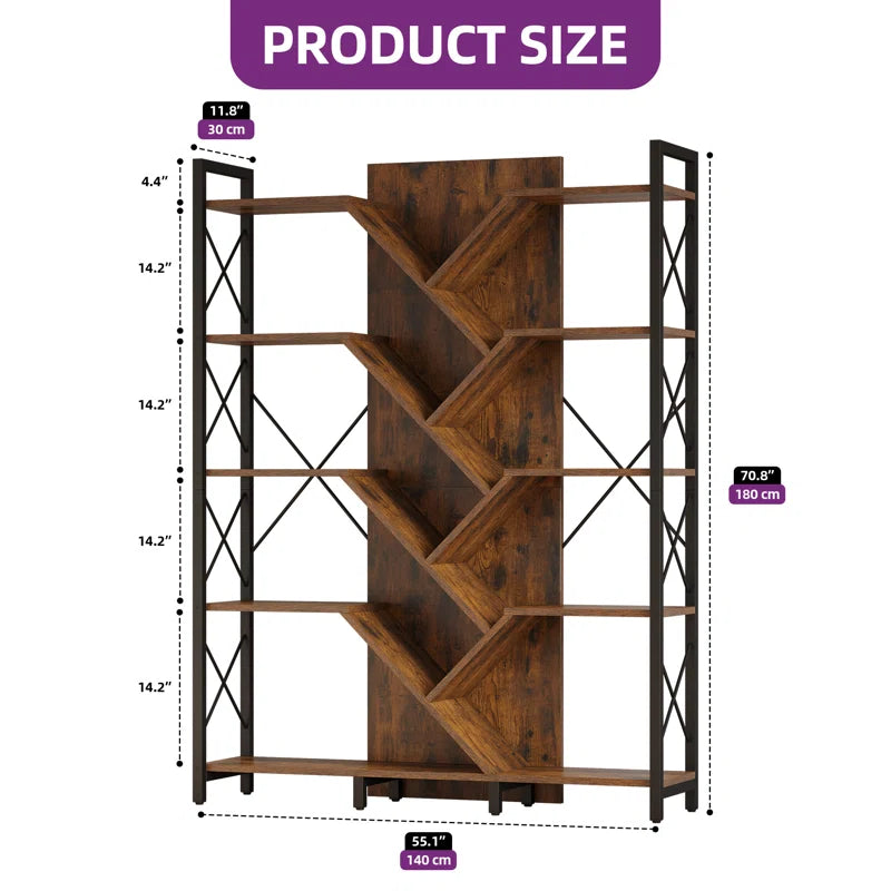 Mong 70" H X 55"W Display Shelves Wood Etagere Bookcase