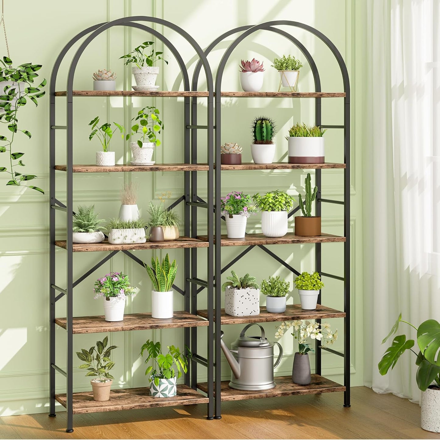 Bookshelf, Arched Bookshelf 5 Tier Bookcase, Tall Shelf for Cds/Books, Home Office Shelf Storage Organizer, Modern Book Shelf for Bedroom/Living Room, Rustic Brown