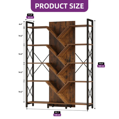 Mong 70" H X 55"W Display Shelves Wood Etagere Bookcase