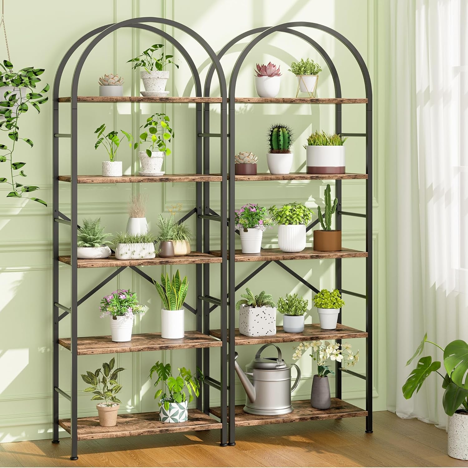 Bookshelf, Arched Bookshelf 5 Tier Bookcase, Tall Shelf for Cds/Books, Home Office Shelf Storage Organizer, Modern Book Shelf for Bedroom/Living Room, Rustic Brown
