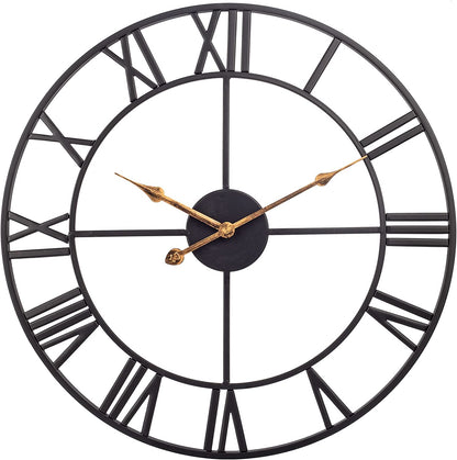 14 Inch Vintage Black Roman Wall Clock, Battery Operated, Silent, Ideal for Living Room, Kitchen, Patio - Black